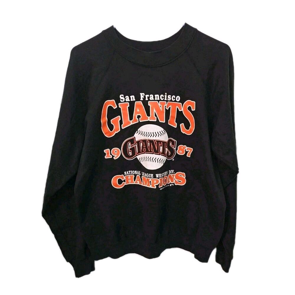 Vintage San Francisco SF Giants 1987 Champions Sweatshirt Mens L Large Black 80s